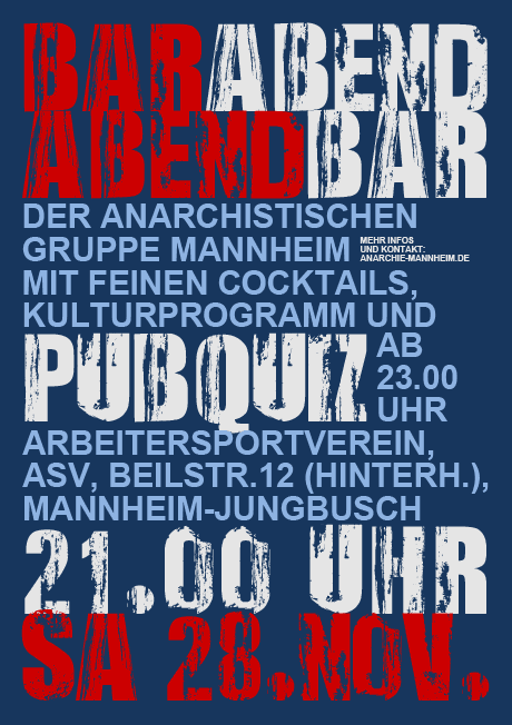 Barabend und Pubquiz der Anarchistischen Gruppe Mannheim (AGM)